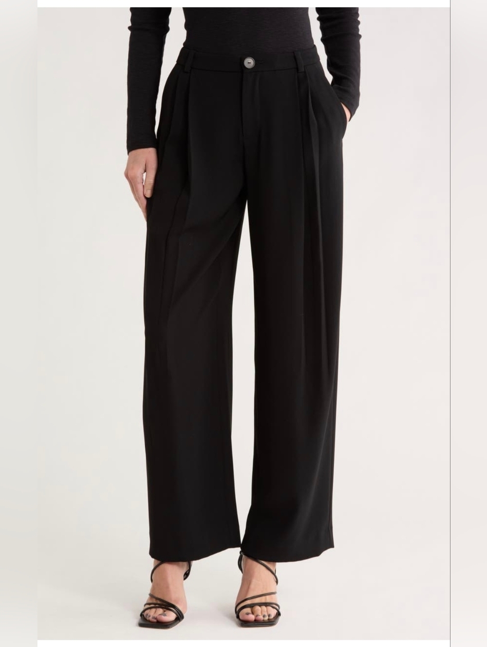 Vince Black Wide-Leg Drop Waist Pleated Pants